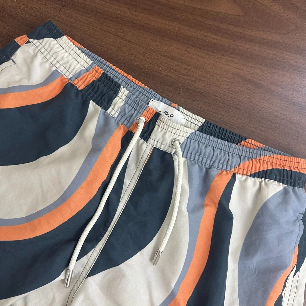 Mr Porter Mr P Swim Trunks Multicolor Wave Abstract Mesh Lined Drawstring Mens M